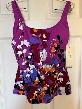 Gottex Floral Art Tankini Swim Top Size 14 NWT